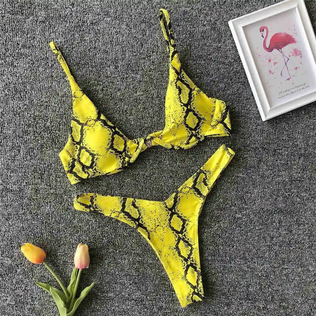 Bügel-Bikini-Set mit V-Bügel-Design für Halt und Stil, Größen S - XL, raffinierte zweiteilige Bademode, Material Nylon, Polyester, Elasthan, Patchwork, festes Muster, Bügelunterstützung, niedrige Taille, größengetreu, erhältlich in Grün mit Schlangendruck, Blau, Schwarz, Grau, Orange mit Schlangendruck, Blau mit Schlangendruck, Neongrün, Gelb mit Schlangendruck, Leopard, Rot, Weinrot, Rot mit Schlangendruck, Weiß mit Schlangendruck, Grün, Rosa mit Schlangendruck