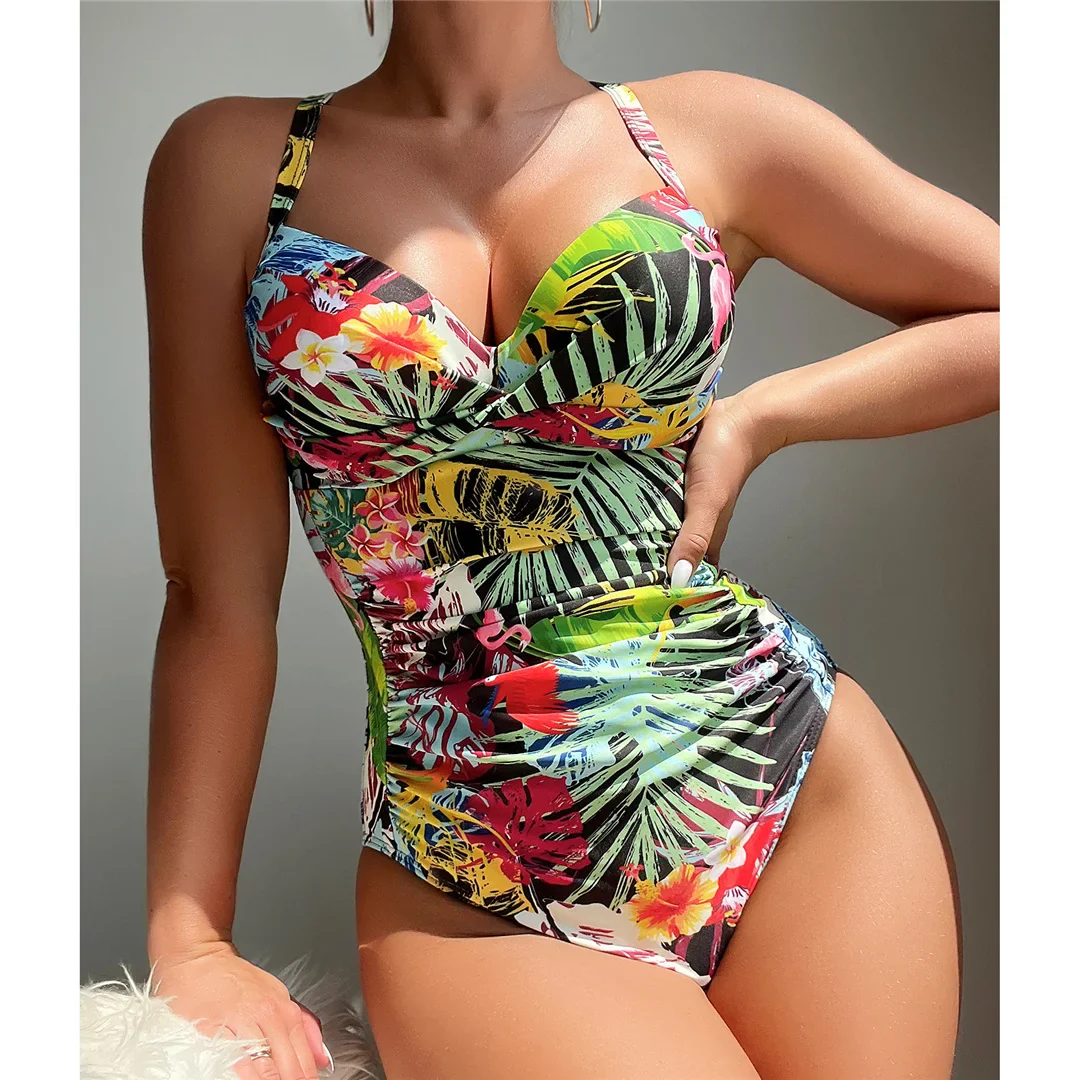 Elegant Printed Underwired Bra Cup Cross Back One Piece Swimsuit for Women, High Cut Design with Underwire for Support, Made from Nylon and Spandex, Fits True to Size, Perfect for Active Beach Days or Poolside Lounging, Available in Sizes S, M, and L, Designed to Accentuate Natural Silhouette