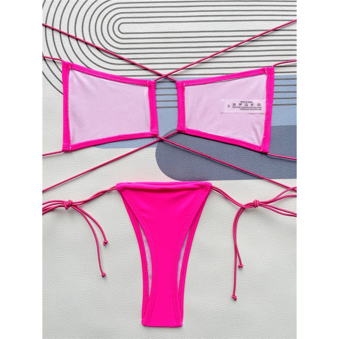 Halter Extreme Mini Micro Thong Bikini Set, Zweiteilige Bademode mit minimaler Abdeckung, aus Nylon und Elasthan, Unifarben, Drahtlose Unterstützung, Niedrige Taille Design, Größengetreu, Damen Bikini Set, Kommt nicht mit Polsterung, Erhältlich in den Größen Klein, Mittel, Groß, Verfügbare Farben: Weiß, Schwarz, Grün, Hot Pink, Multicolor, Kostenloser Versand.