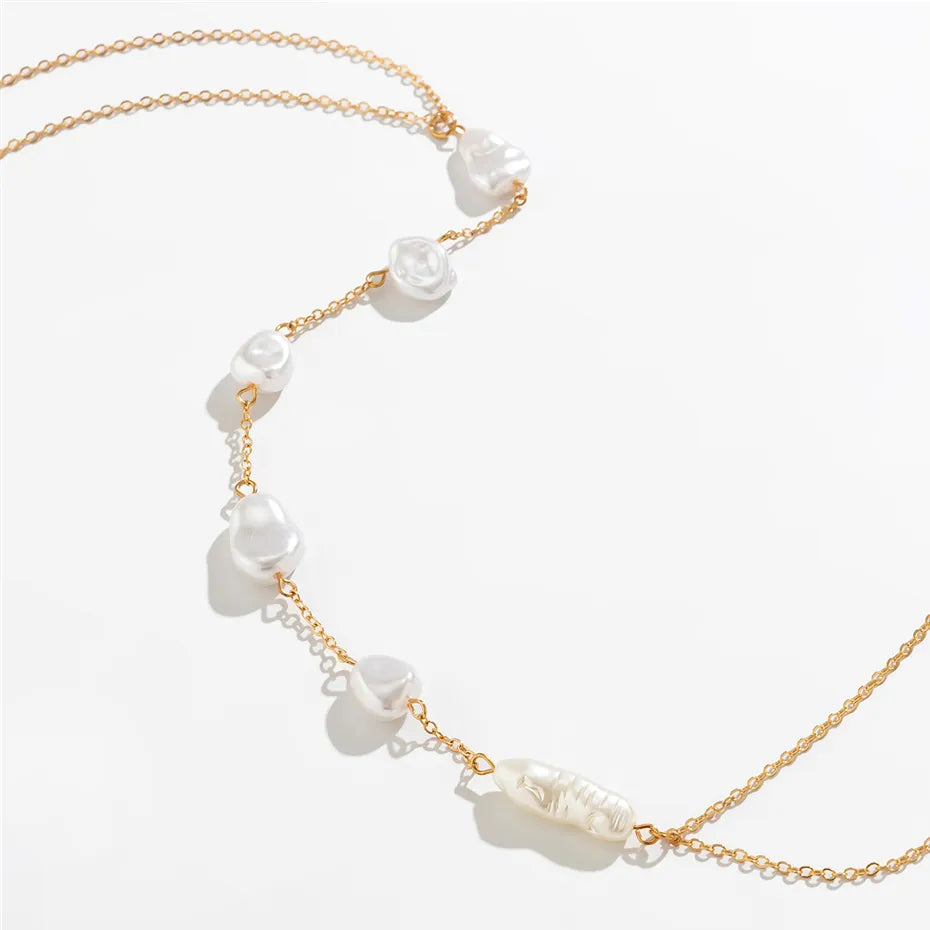 Perle Kreuz Brust BH und Taille Bauch Kette Halskette Körperschmuck. Kupferkette mit Barock Perle in Bohemia, Boho Vintage, Sexy Kpop Punk Style. Geometrische Muster Bauch Ketten, perfekt für Sommer Strand, Rave Festival, oder Bikini Strand Zubehör. Marke Ingemark's Modellnummer D01518MT1. Modisch und auf Lager.