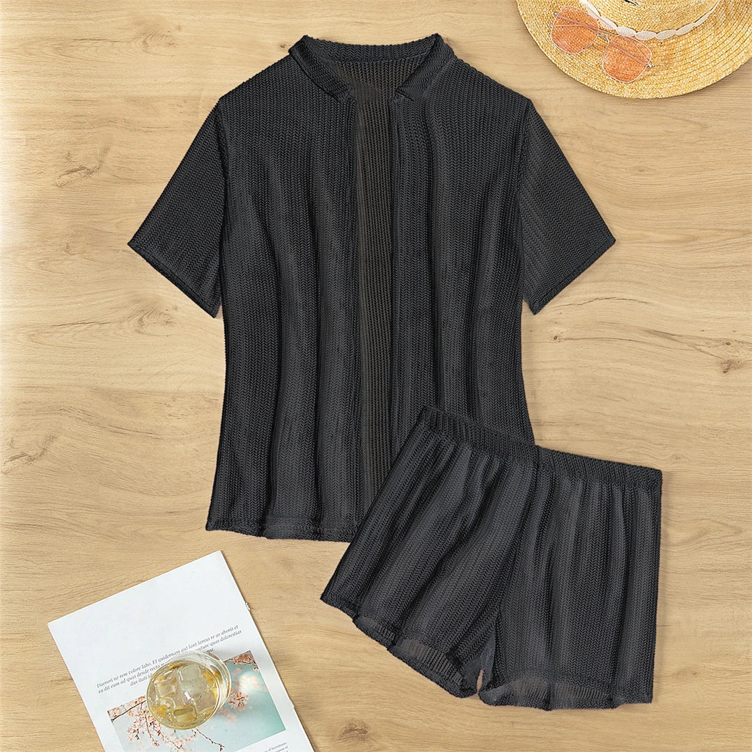 Charmante kurzärmelige Häkeltunika für Frauen, luftig gestrickter Strandüberwurf, Passgenauigkeit, Größen S bis XL erhältlich, Material: Nylon, Polyester, Baumwolle, Unifarbenes Muster, Ideal für Strandspaziergänge und Freizeitkleidung, Erhältlich in Schwarz, Beige und Weiß