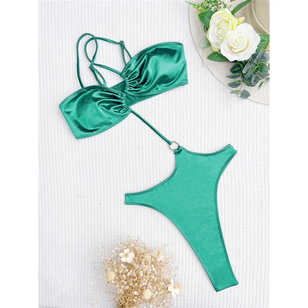 Grün Asymmetrische Extreme Mini Micro Tanga Eine Schulter Frauen Badebekleidung Ein Stück Badeanzug Weibliche Bade Badeanzug Schwimmen Lady