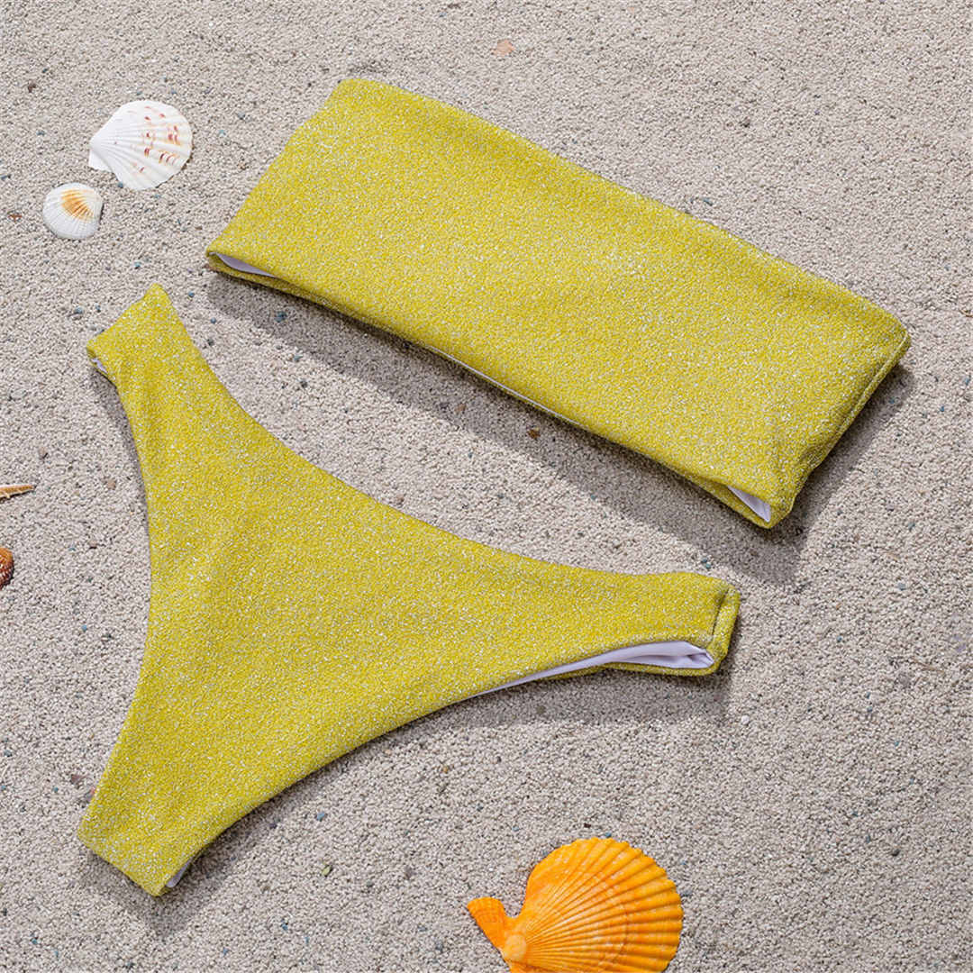 Glitzernder trägerloser Bandeau-Bikini - 5 Farben
