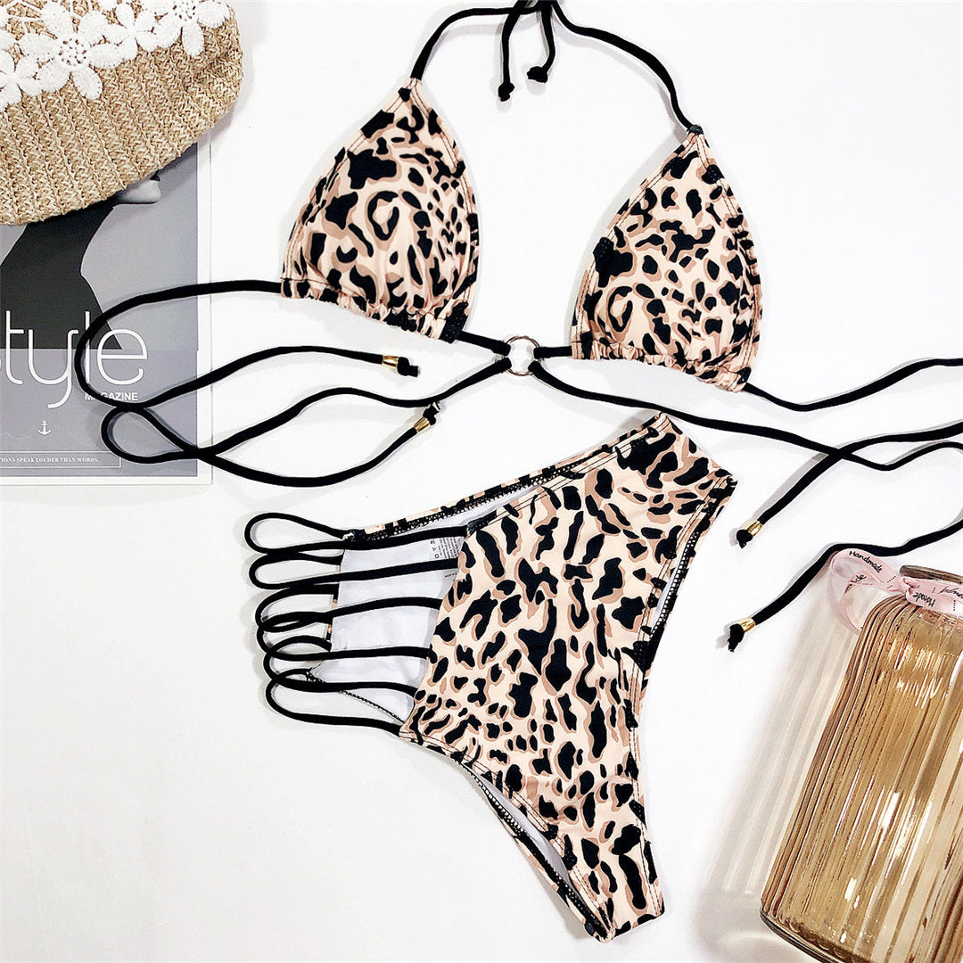 Leopard Asymmetrischer Bikini mit hoher Taille