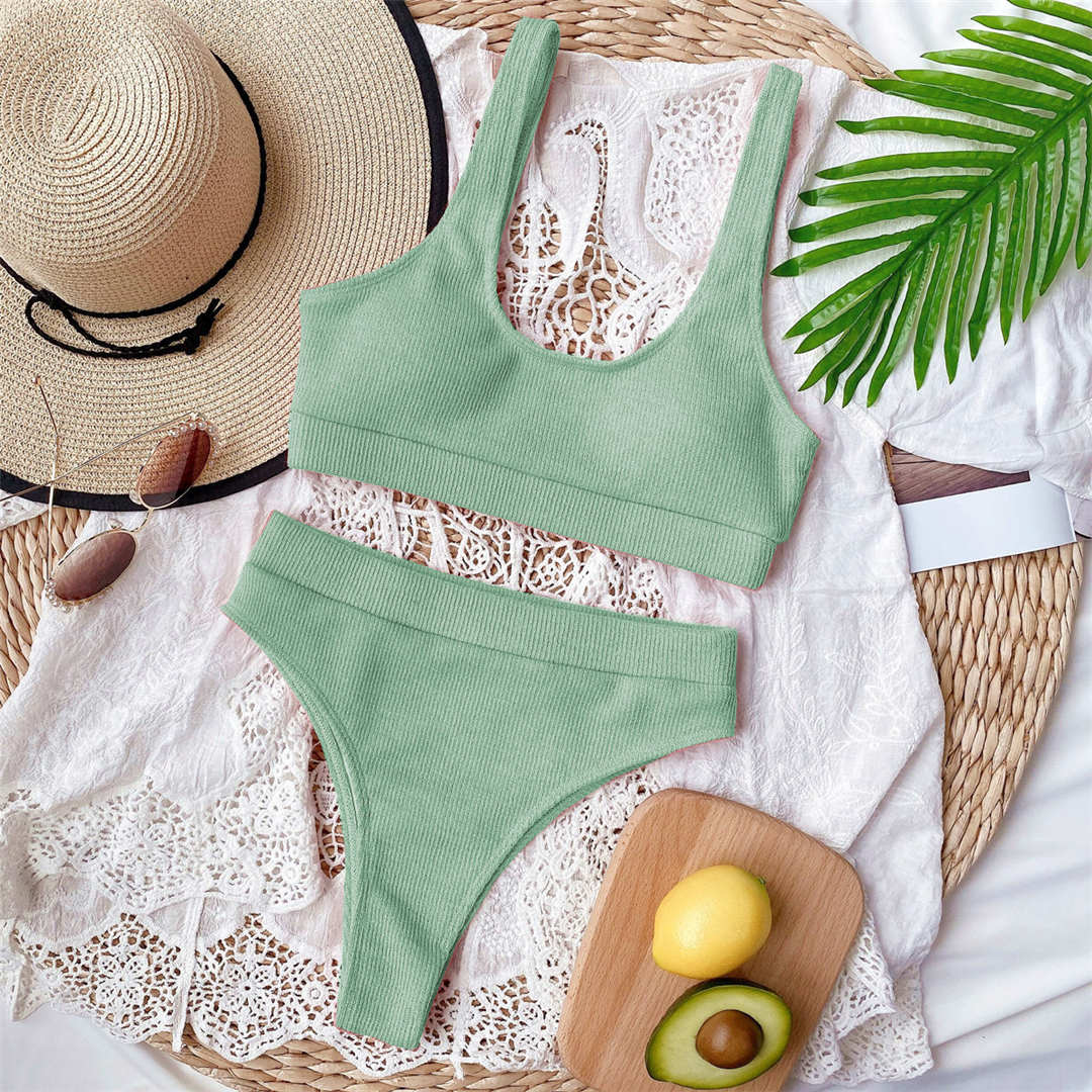 Gerippter Bikini mit hoher Taille - 5 Farben