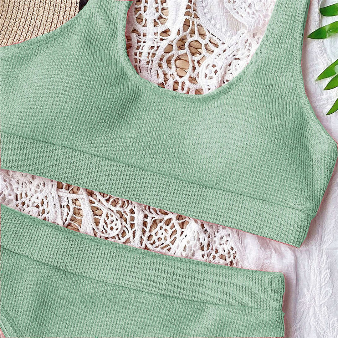 Gerippter Bikini mit hoher Taille - 5 Farben