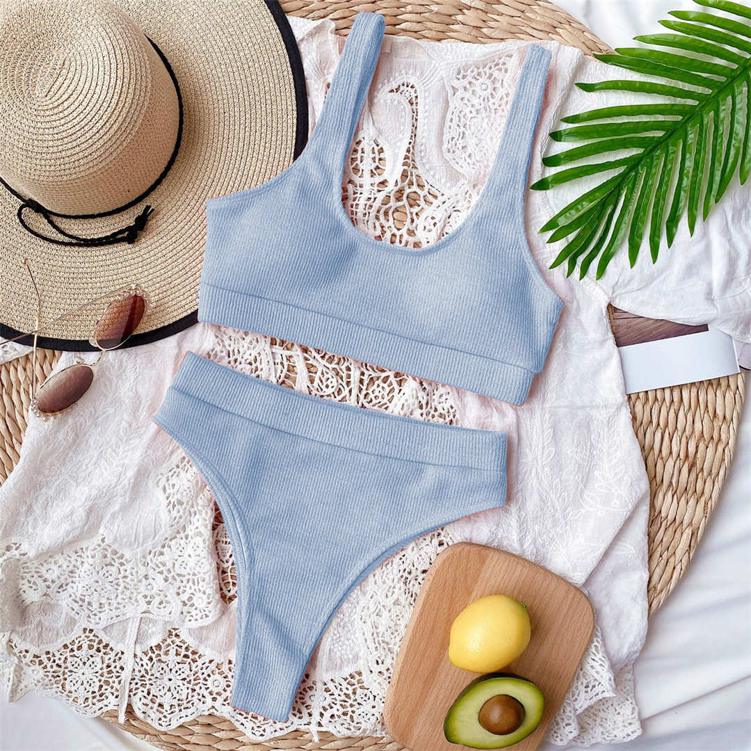 Gerippter Bikini mit hoher Taille - 5 Farben