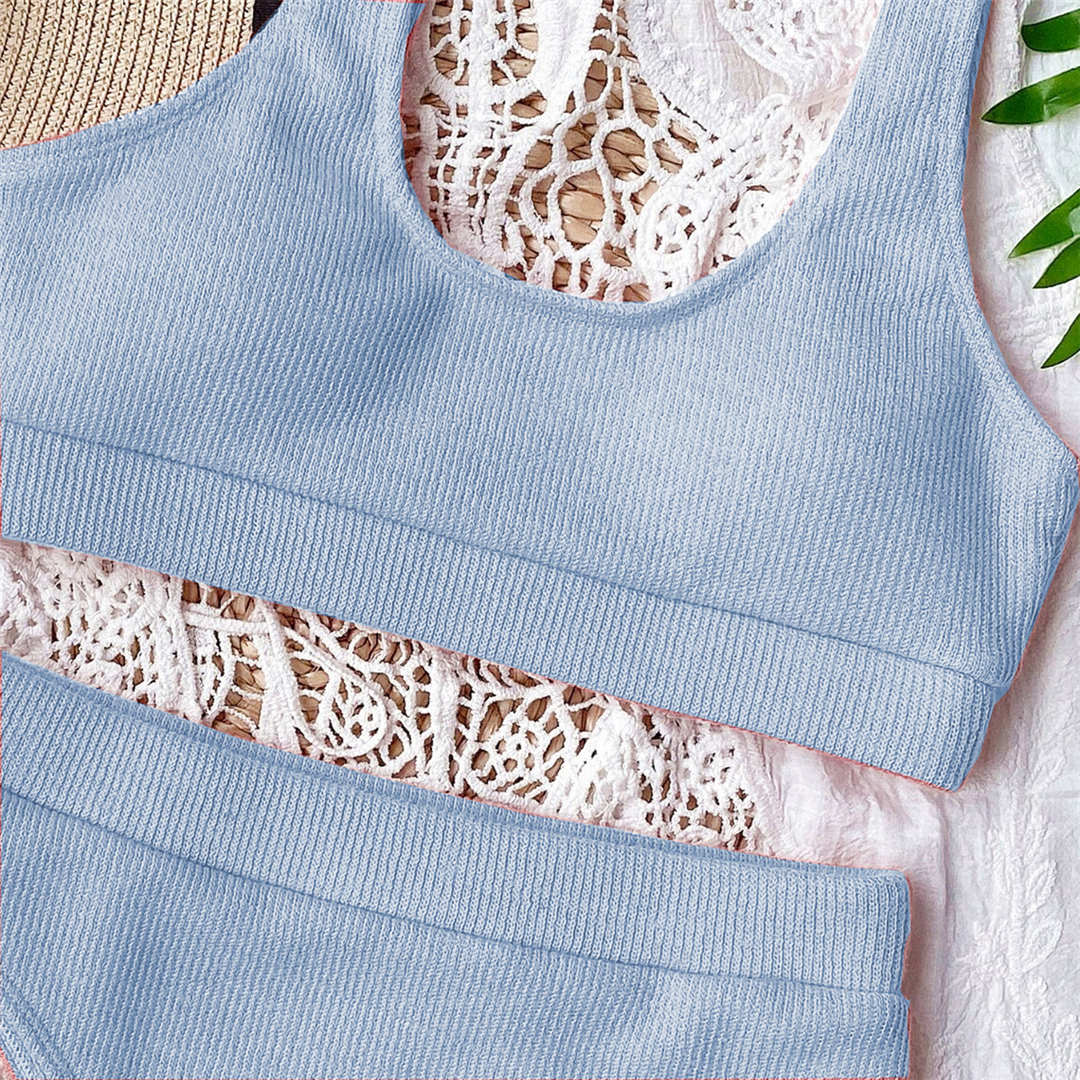 Gerippter Bikini mit hoher Taille - 5 Farben