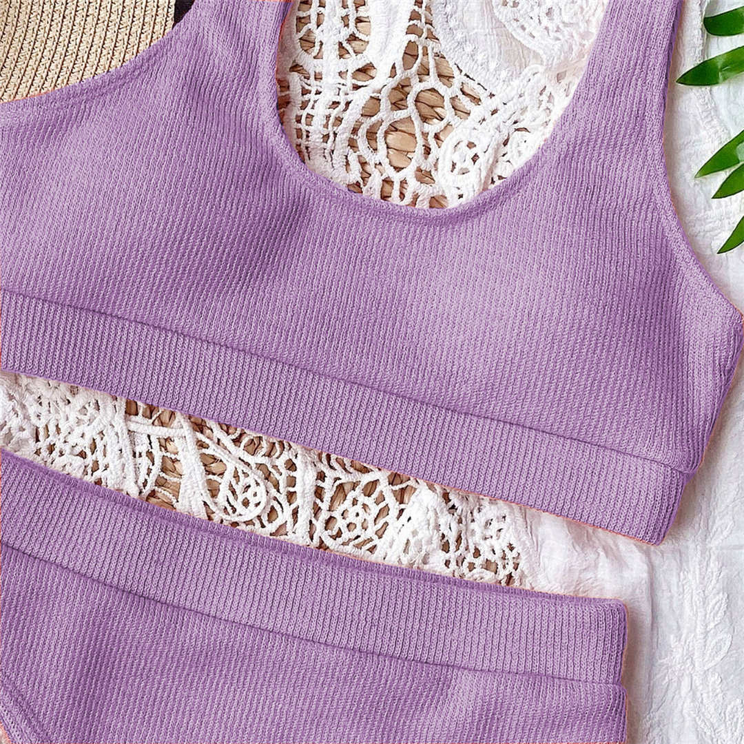 Gerippter Bikini mit hoher Taille - 5 Farben