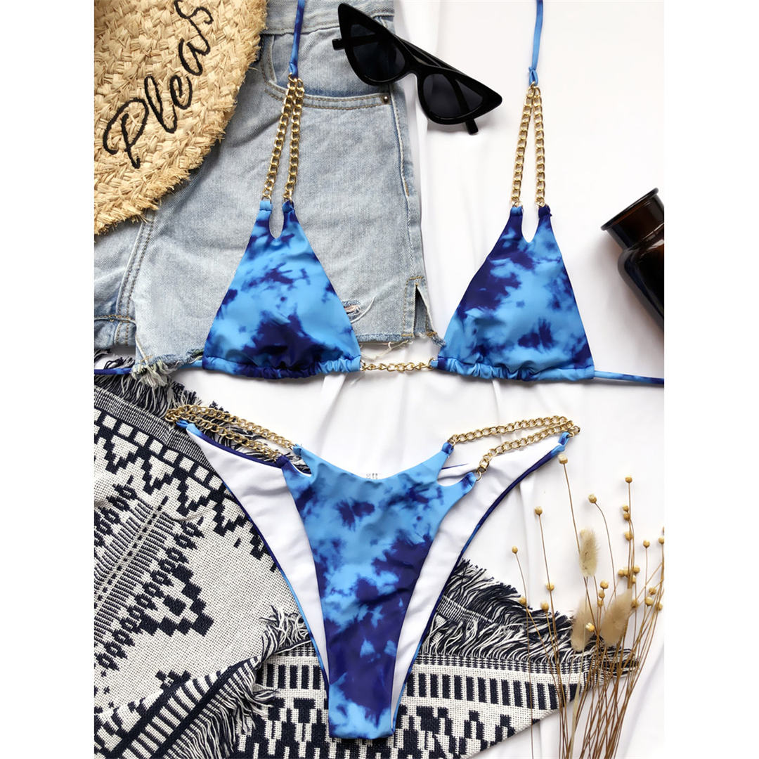 Tie Dye Micro Triangle Chain Bikini - 12 Farben