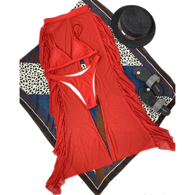 Bikini mit geraffter Strandabdeckung Hose