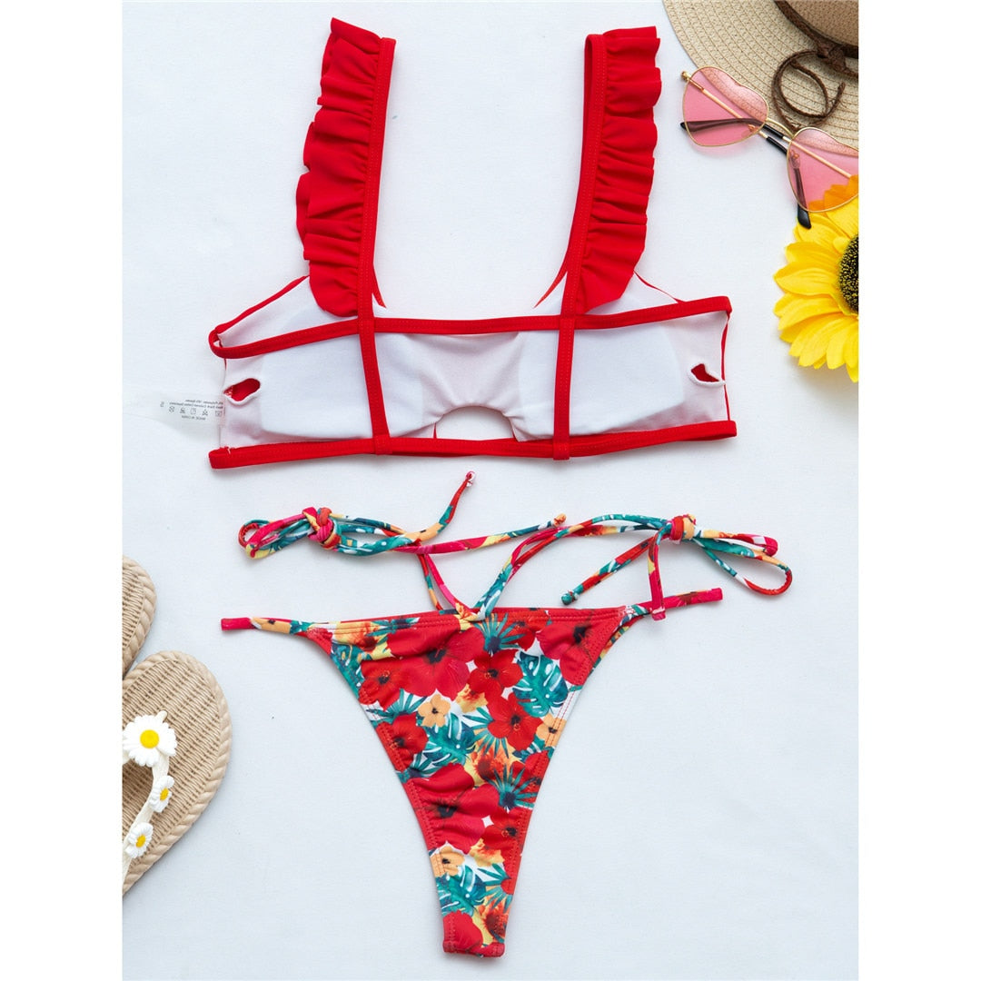 Gekräuselter Blumen-Bikini
