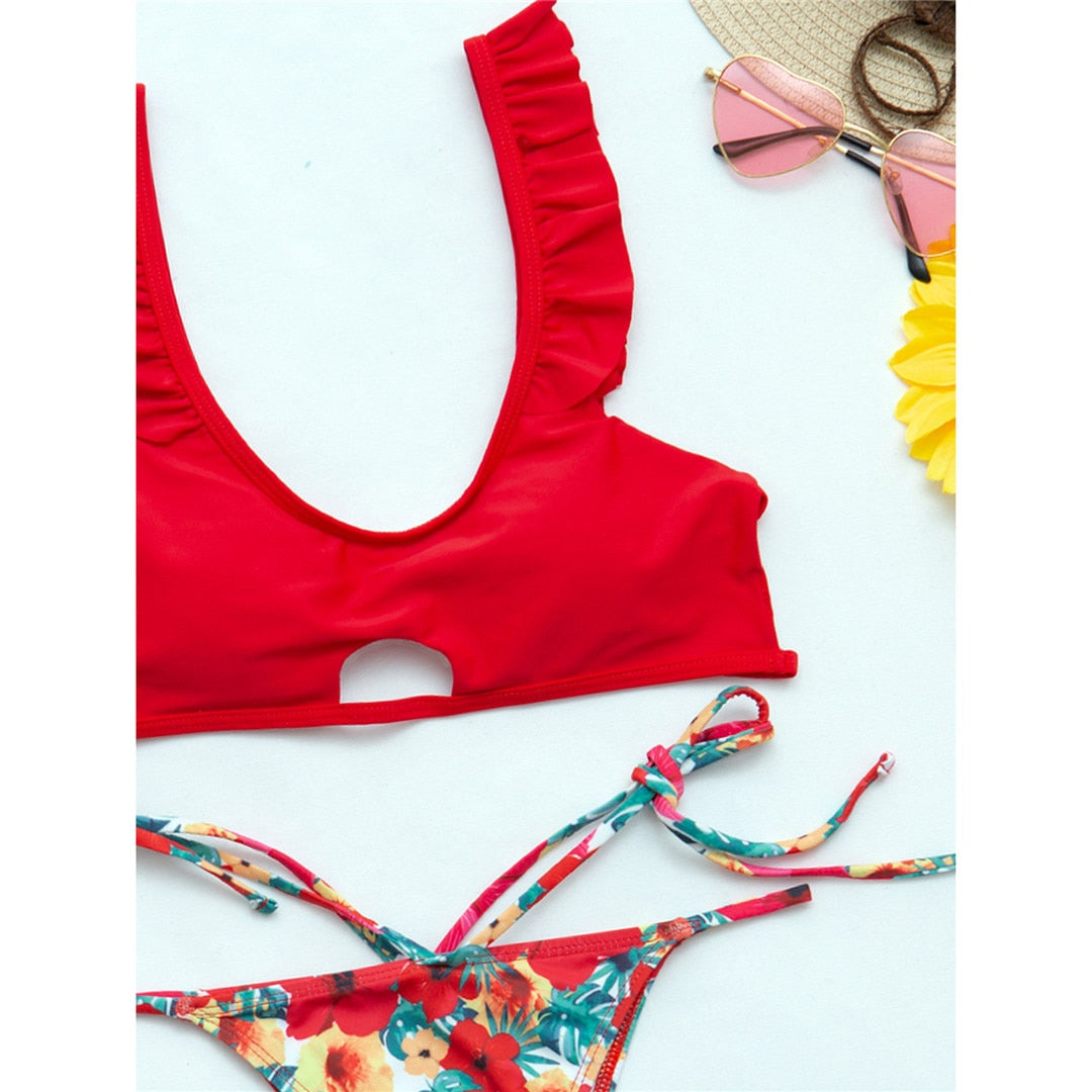 Gekräuselter Blumen-Bikini