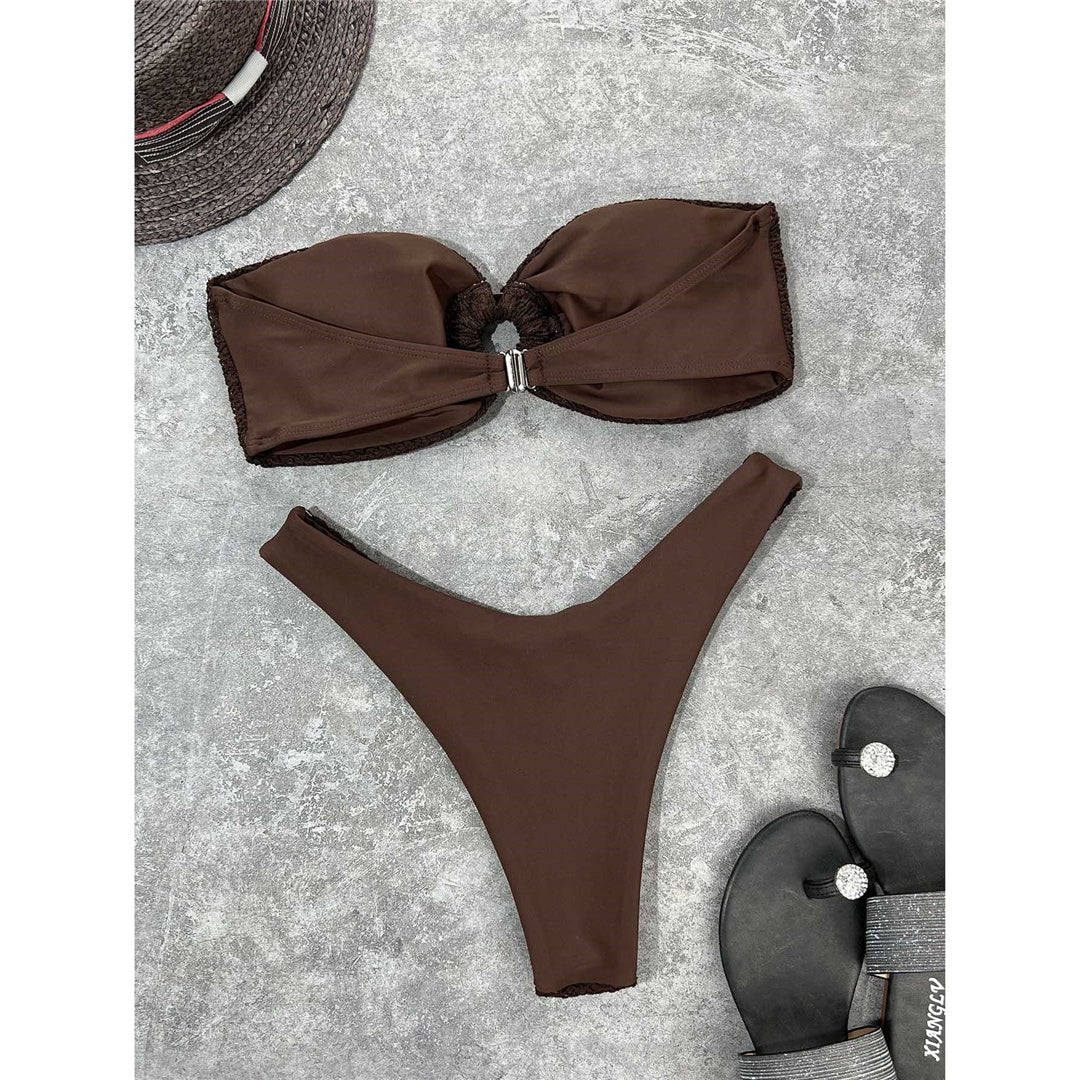 Zerknitterter Bandeau-Bikini ohne Träger