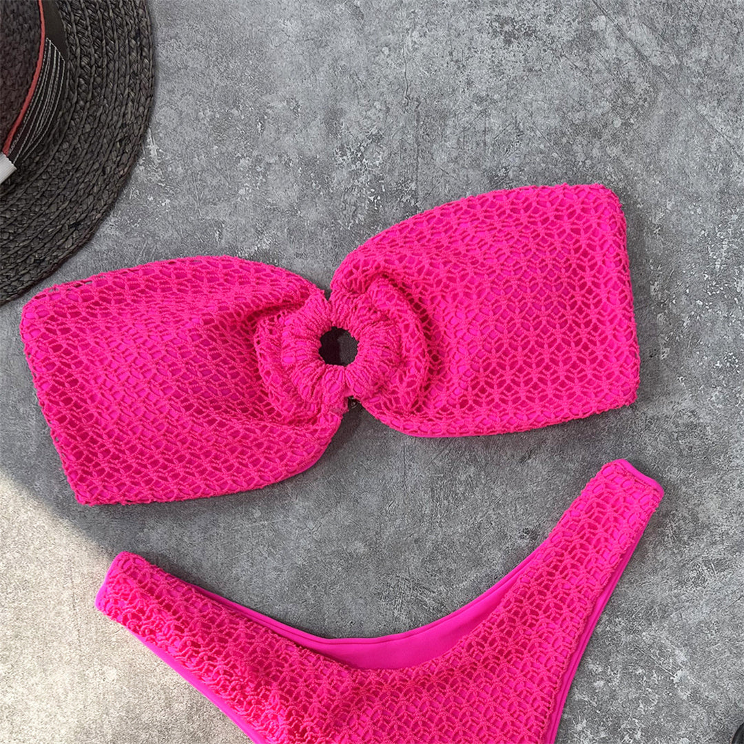 Zerknitterter Bandeau-Bikini ohne Träger