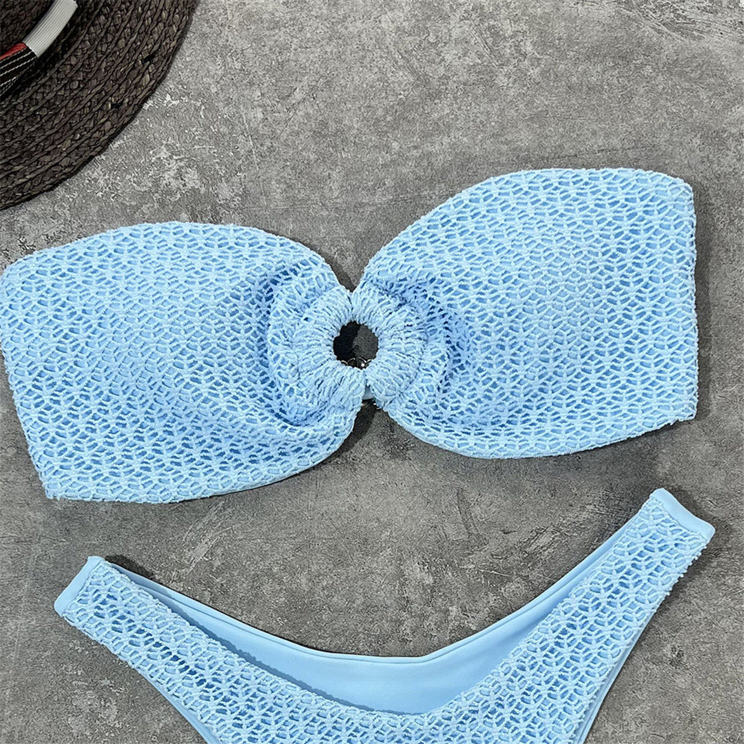 Zerknitterter Bandeau-Bikini ohne Träger
