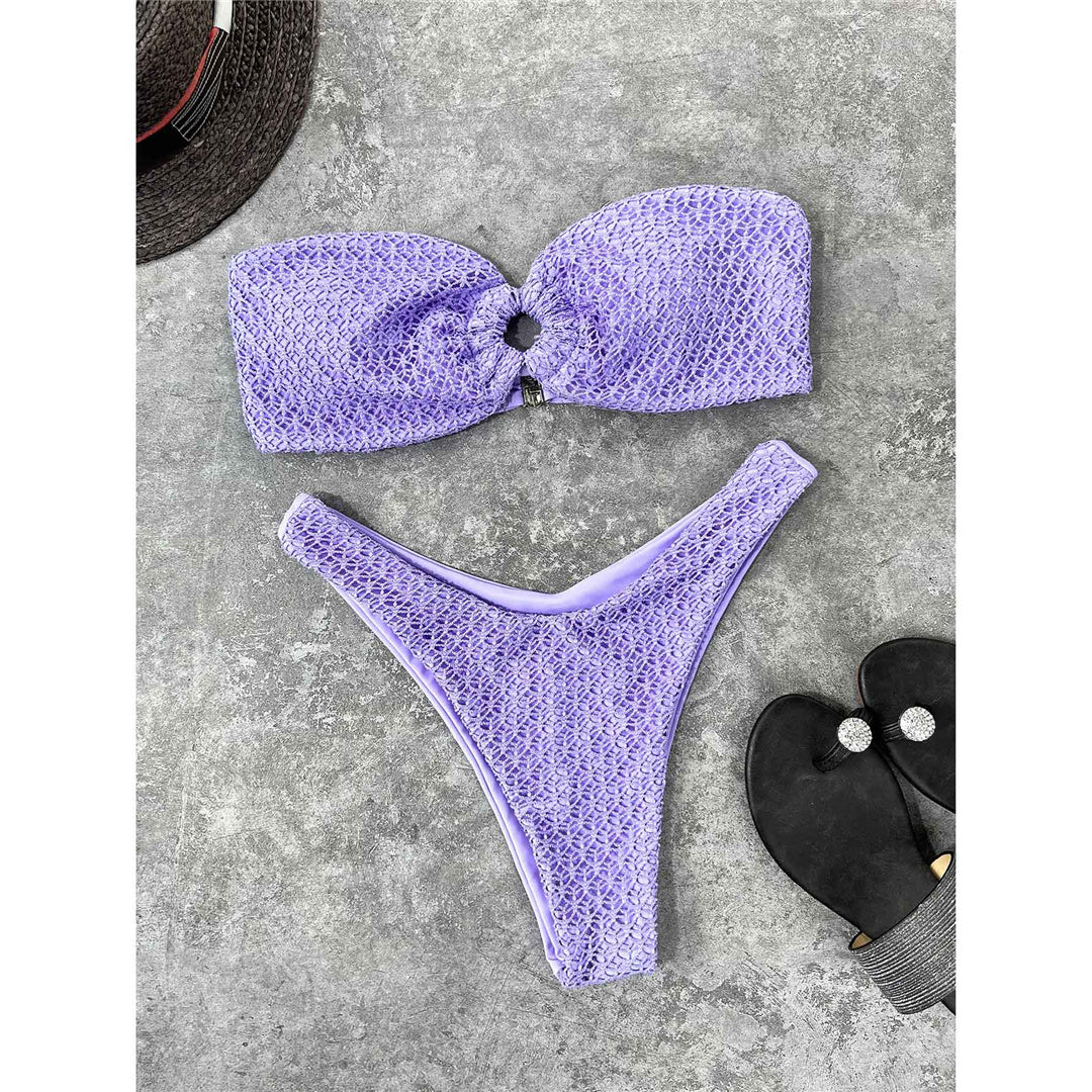 Purple Pastel Sexy Wrinkled Bandeau Strapless Bikini Women Swimwear Female Swimsuit Two-pieces Bikini set Bather Bathing Suit Swim Lady