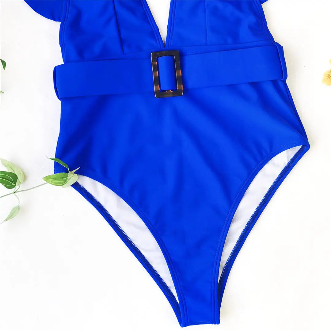 Maillot de bain une pièce à volants, blanc, avec ceinture, Monokini élégant en nylon et spandex, motif solide, soutien sans fil, fidèle à la taille, maillots de bain pour femmes, avec rembourrage, disponible dans les tailles petit, moyen et grand, couleurs disponibles : Bleu, Rouge, Noir, Rose, Blanc, Multicolore, Livraison gratuite.