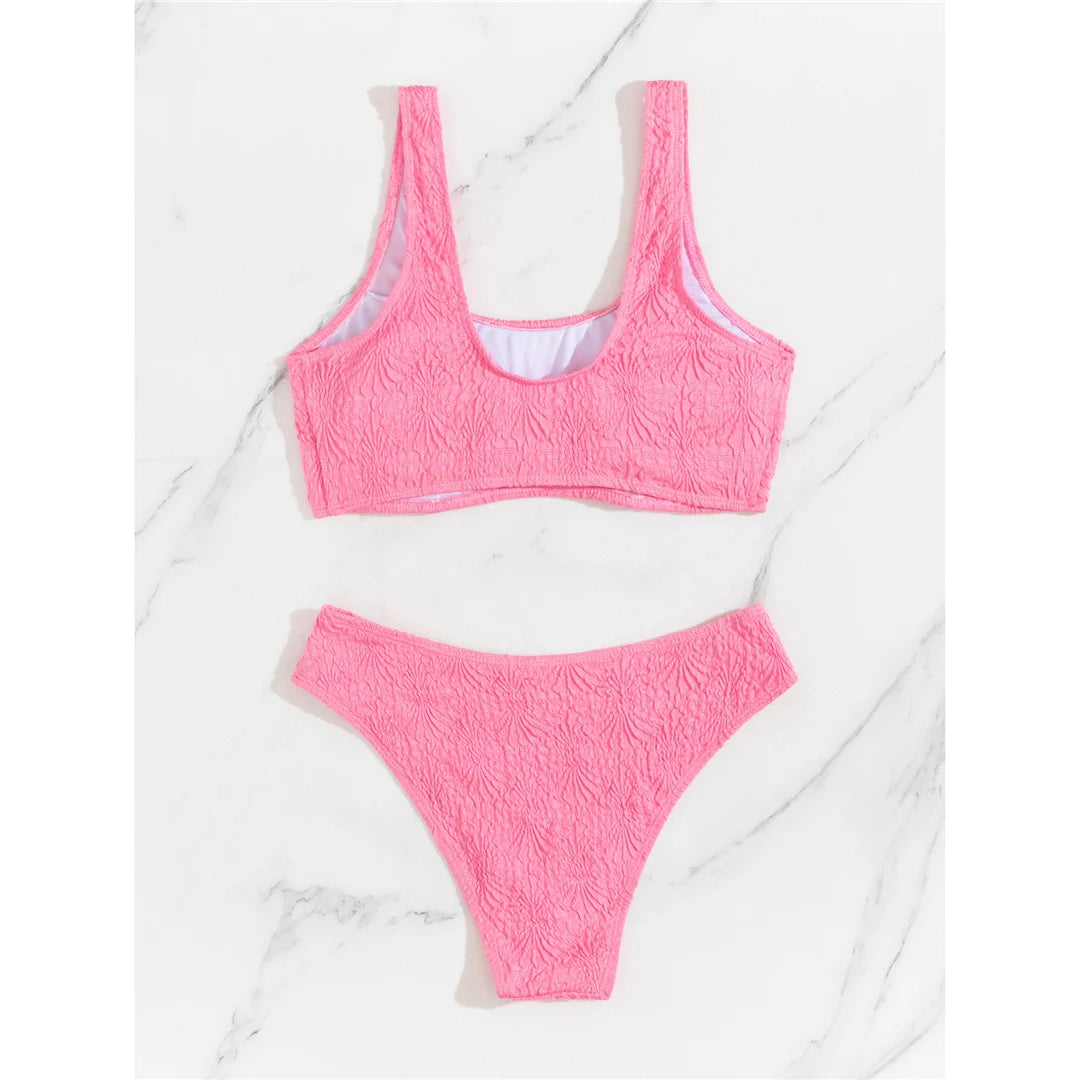 Ensemble de bikinis froissés à taille haute