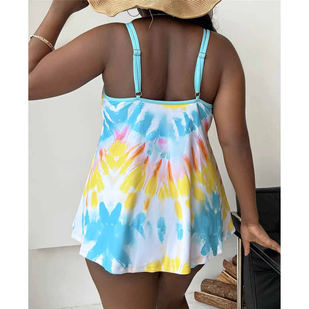Ensemble bikini deux pièces tie-dye pour femmes, tailles allant de 0XL à 4XL. Idéal pour celles qui recherchent un look élégant à la plage ou à la piscine, ce bikini à taille haute associe un design branché à une coupe confortable. Fabriqué en nylon et spandex très extensibles, il est doté d'un soutien et d'un rembourrage sans fil. Disponible en violet et en bleu lac pour toutes les saisons de natation à la mode.