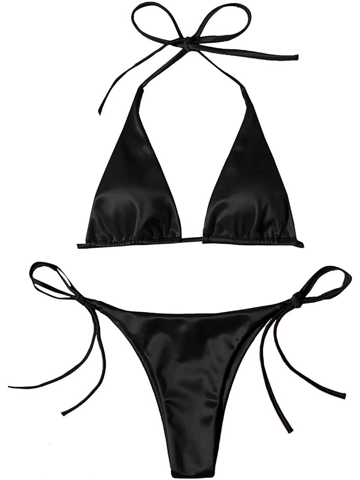 Luxueux ensemble de bikinis matelassés brésiliens deux pièces en satin dos nu pour femmes - Maillots de bain en nylon et spandex avec soutien sans fil métallique, ajustement à la taille, taille basse - Disponible en plusieurs couleurs