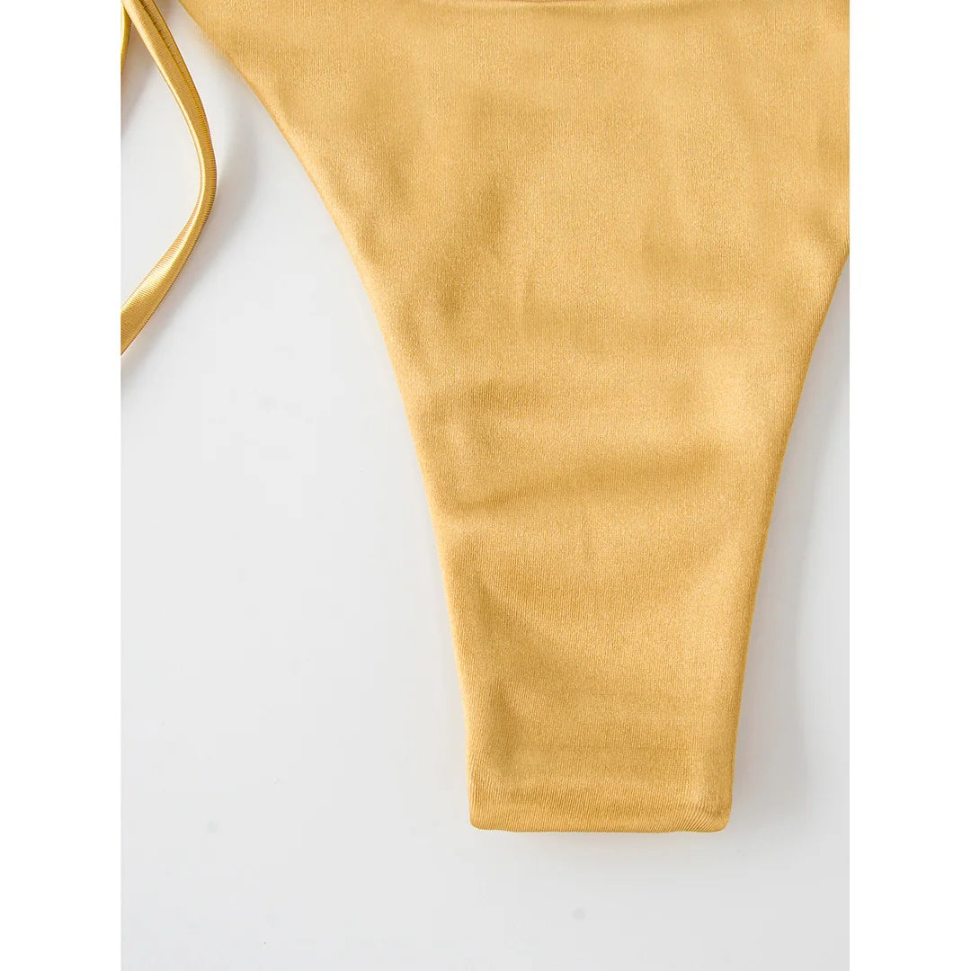 Luxueux ensemble de bikinis matelassés brésiliens deux pièces en satin dos nu pour femmes - Maillots de bain en nylon et spandex avec soutien sans fil métallique, ajustement à la taille, taille basse - Disponible en plusieurs couleurs