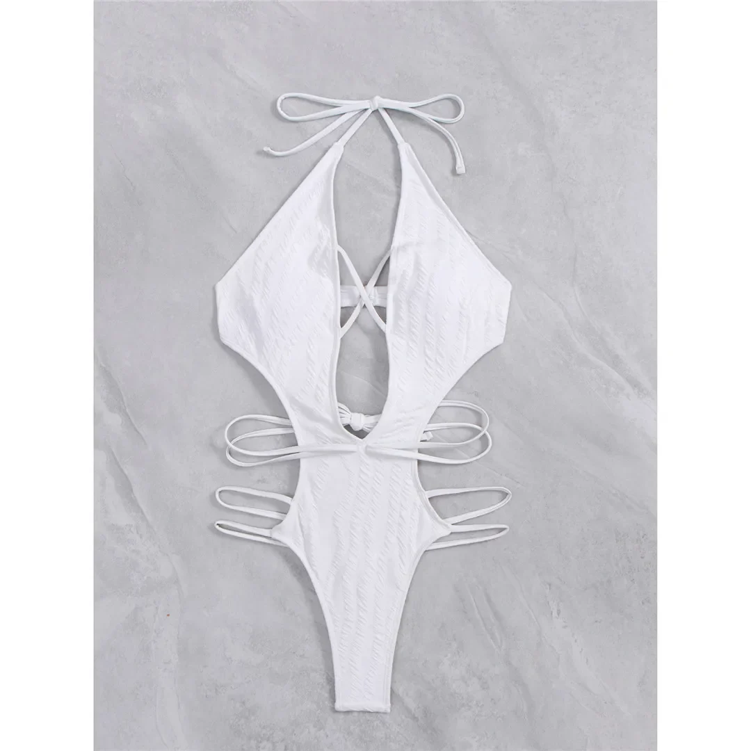 Striking Deep Monokini For Women, Made Of Nylon And Spandex, Featuring A Bold Mini Micro Design With Thong Back, Fits True To Size, Comes With Pad, Free Support Type, Solid Pattern, Available In White, New Condition, In Stock With Free Shipping, Ideal For Ages 18 To 35 And Adults.