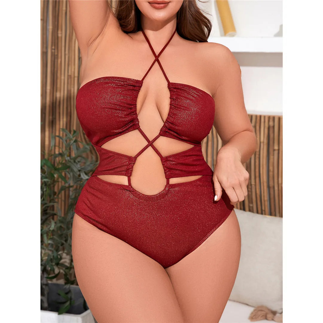 Maillot de bain une pièce dos nu, taille plus, triangle, polyester, spandex, monochrome, motif uni, femmes, bretelles réglables, idéal pour la plage ou la piscine, disponible de large à 4XL, maillot de bain audacieux.