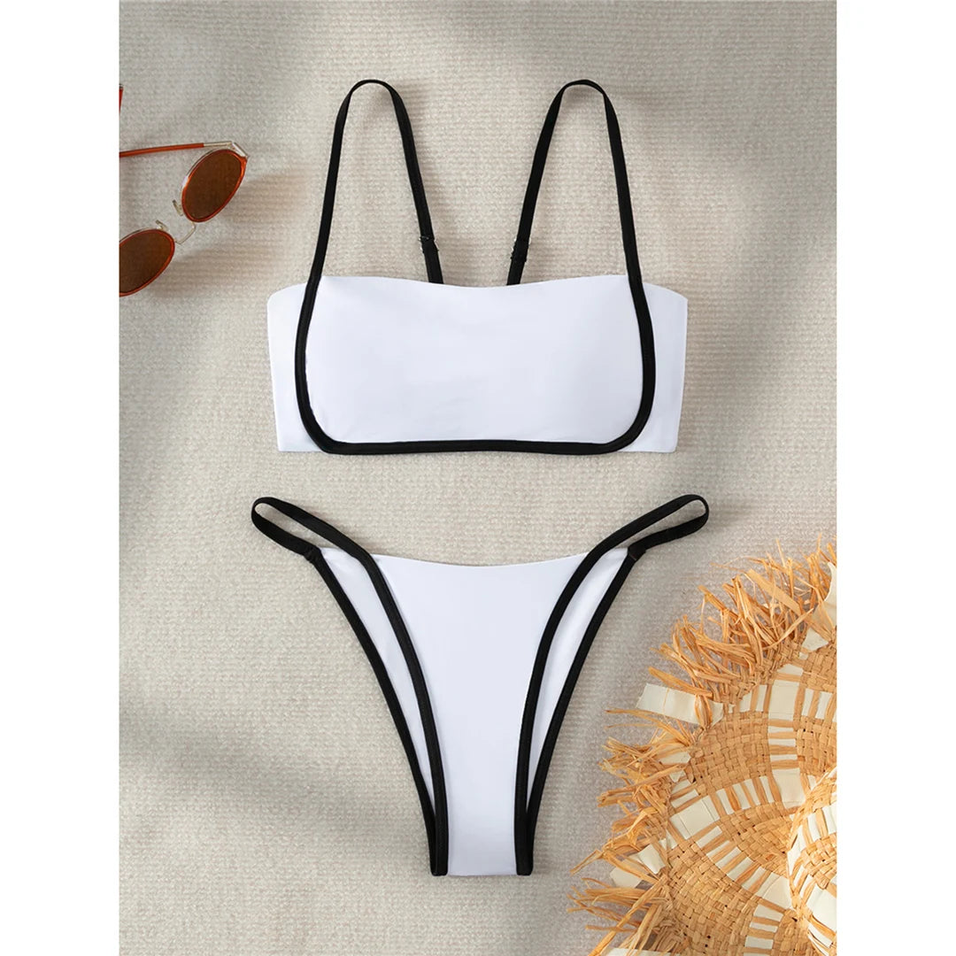 Beautifully Spliced Padded Bikini Set for Women with Chic Knotted Detail. Combines Comfort and Fashion for Stylish Pool Lounging. Comes with Wire Free Support, Low Waist design, and fits True to Size. Available in Black, Green, White, and Coffee.