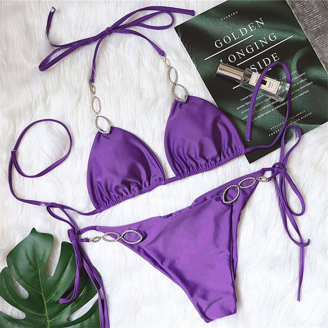 Scrunch Butt Purple Halter Diamond Bikini