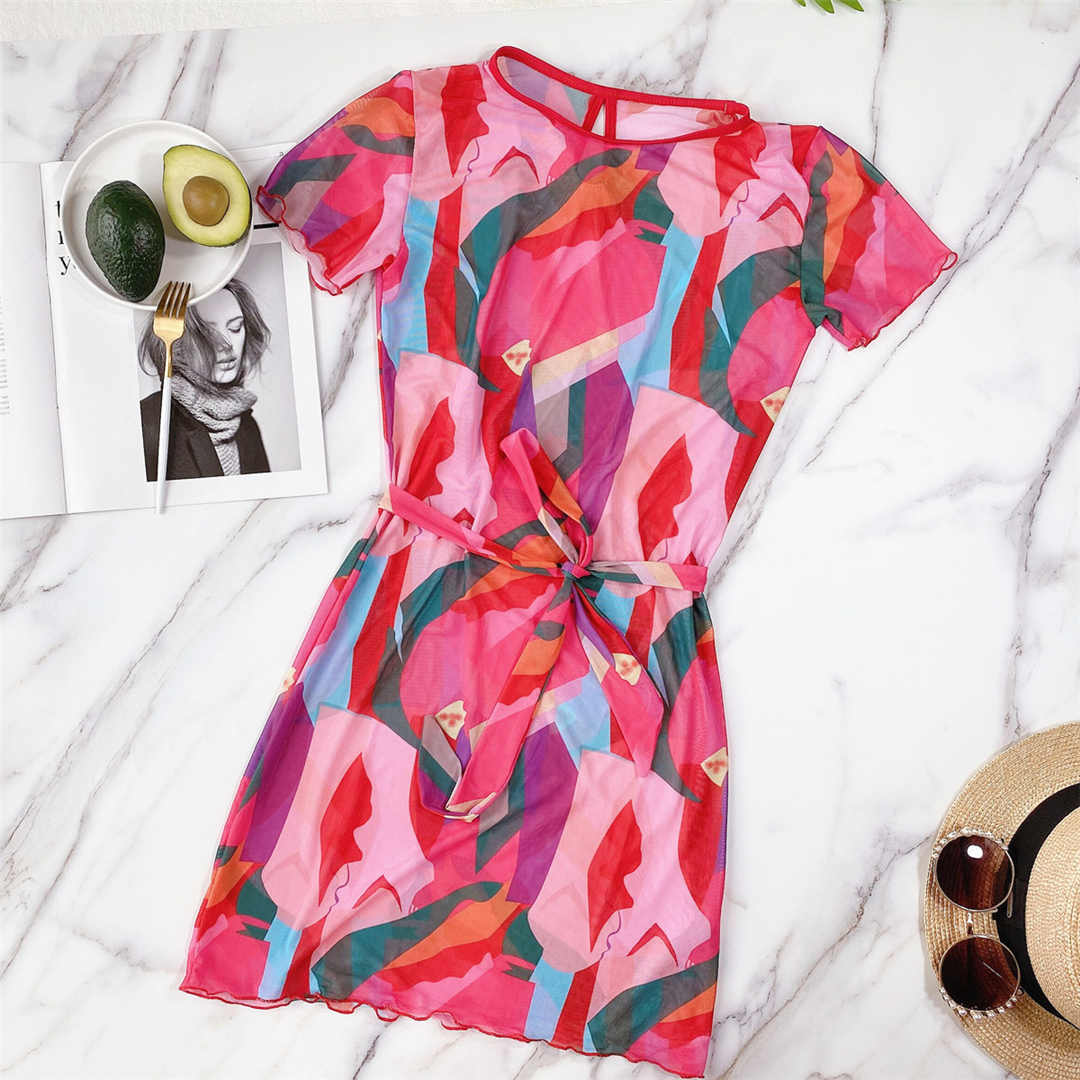 Bikini trois pièces taille haute coloré