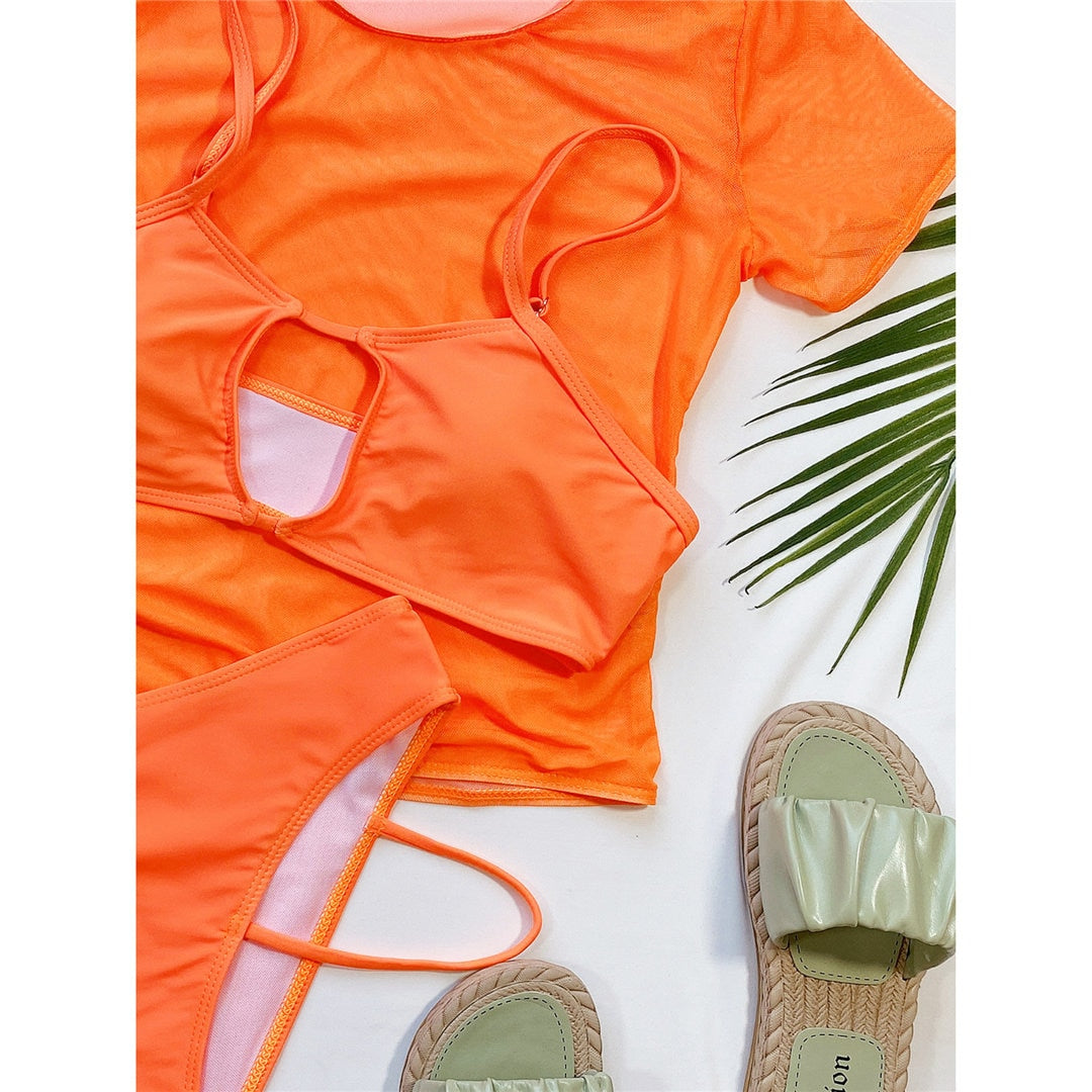 Bikini orange avec couverture à manches courtes