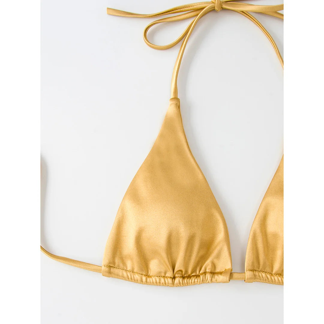 Lussuoso set di bikini brasiliani imbottiti in raso a due pezzi per donne - Costumi da bagno in nylon e spandex con supporto senza fili, vestibilità fedele alla taglia, vita bassa - Disponibile in più colori
