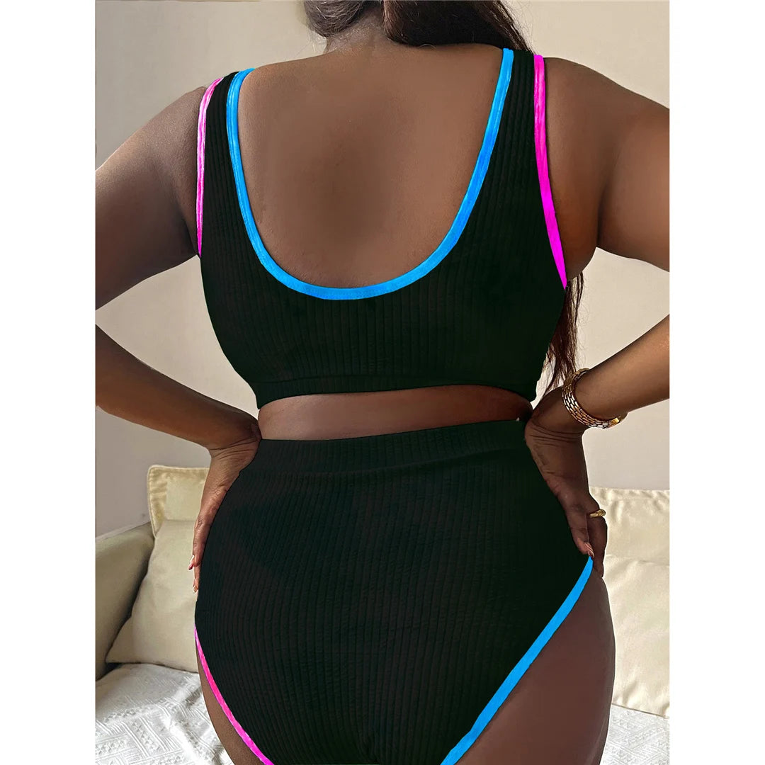 Bikini Tie Dye, due pezzi, taglia grande, costumi da bagno da donna, colori vivaci, poliestere, spandex, senza fili, vita alta, vestibilità comoda, set da bagno alla moda, abbigliamento da spiaggia, verde, arancione, rosa, blu cielo, nero, giallo.