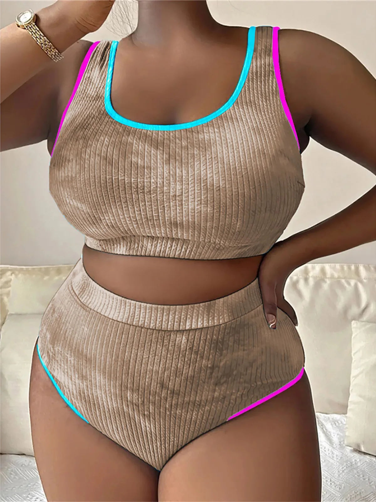 Bikini Tie Dye, due pezzi, taglia grande, costumi da bagno da donna, colori vivaci, poliestere, spandex, senza fili, vita alta, vestibilità comoda, set da bagno alla moda, abbigliamento da spiaggia, verde, arancione, rosa, blu cielo, nero, giallo.