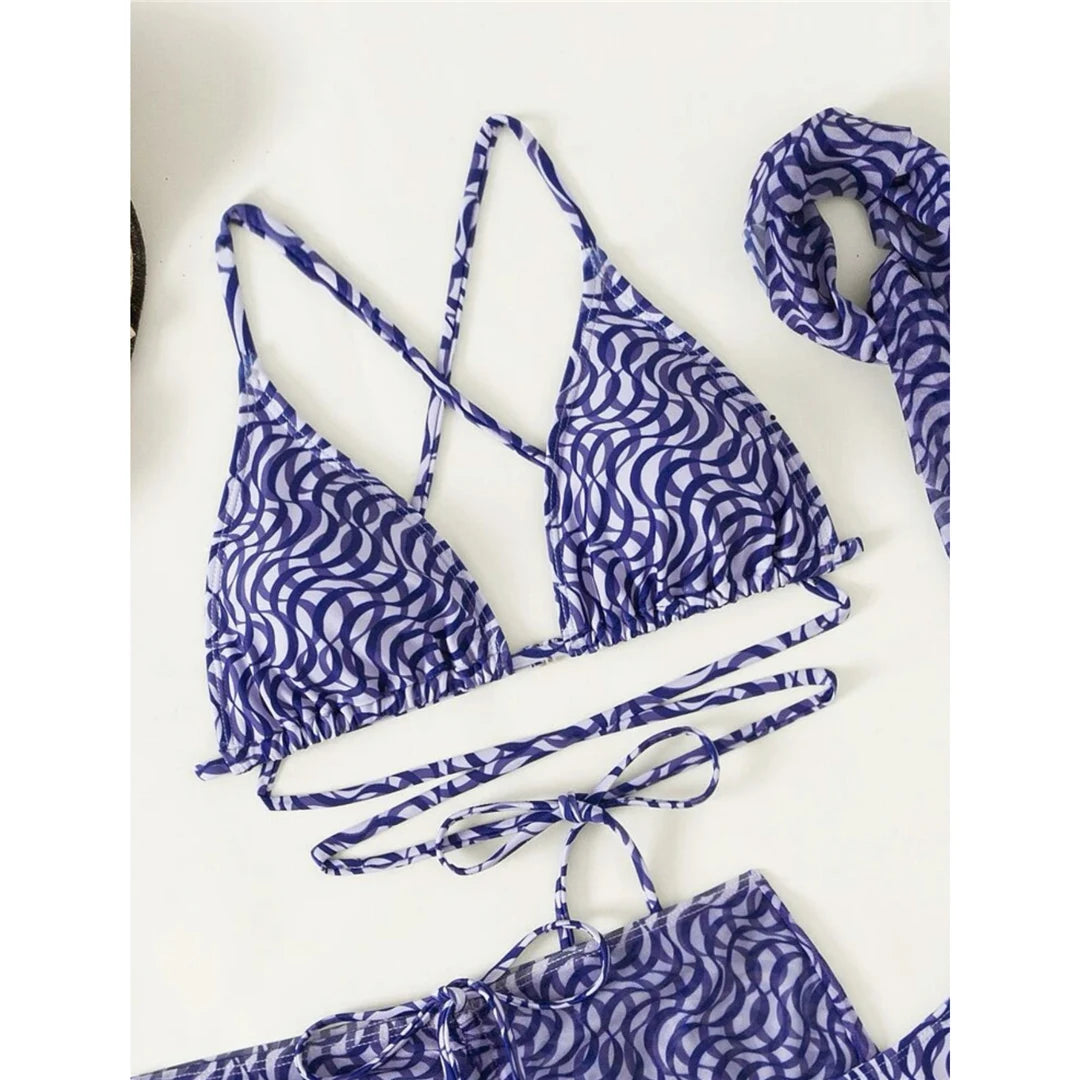 Bikini avvolgente con gonna e fascia per capelli