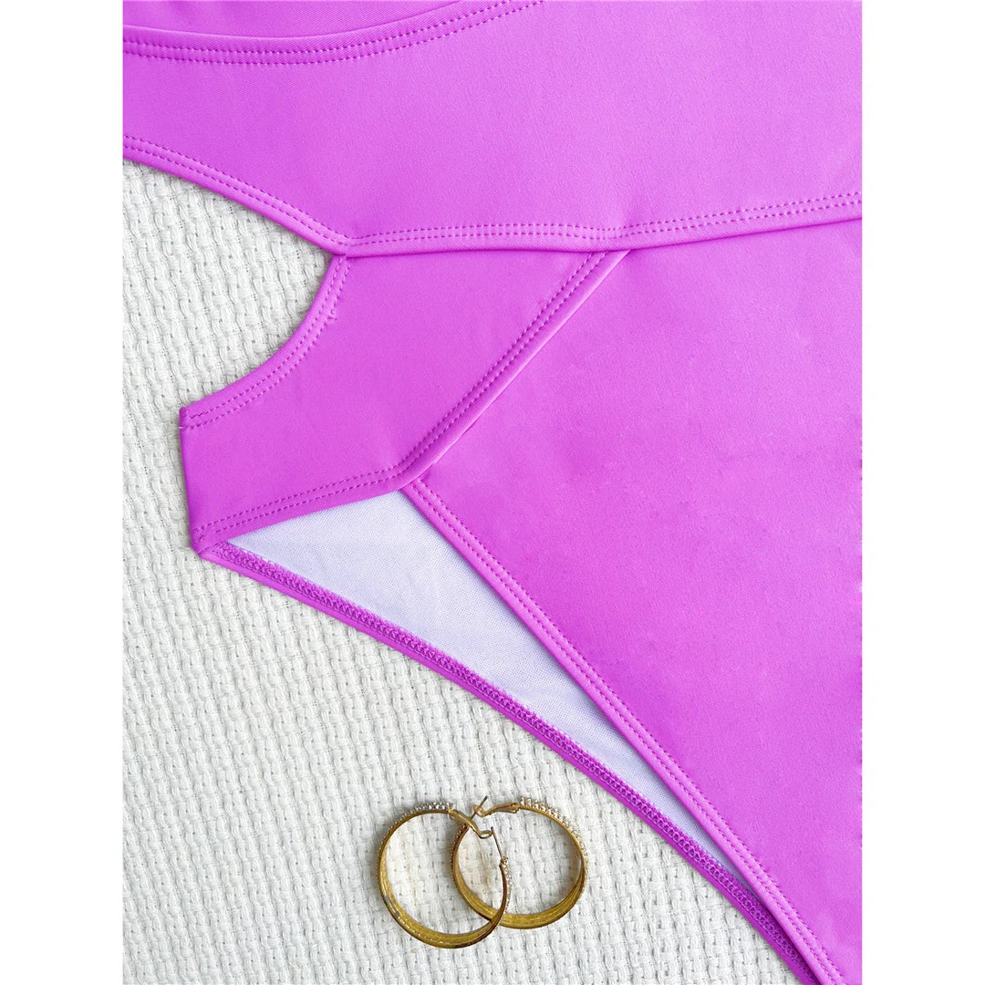 Deep V-neck cross back one-piece swimsuit, high-leg scrunch butt design, adjustable triangle top, monochrome solid pattern, polyester spandex blend, women's stylish and comfortable swimwear.