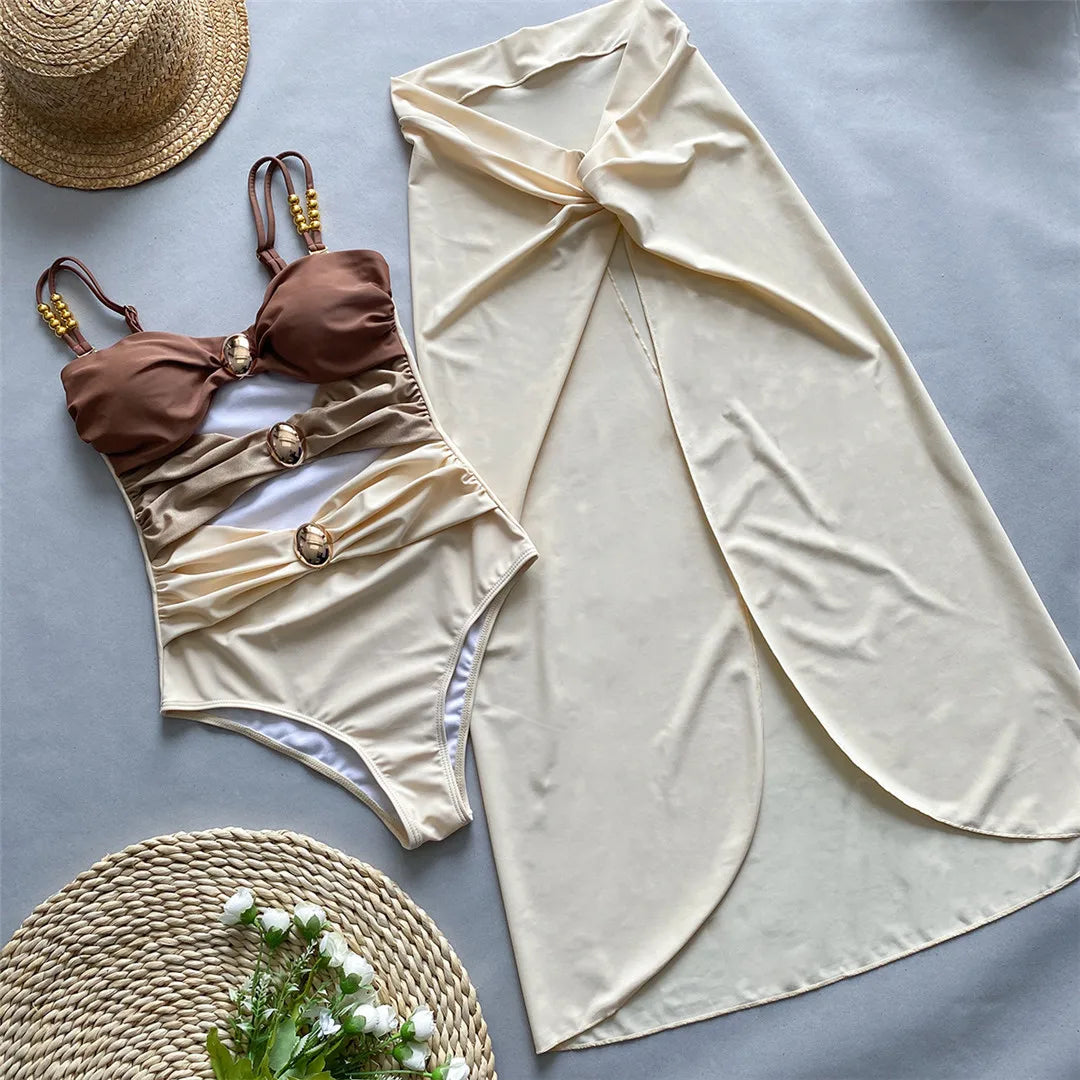 Costume da bagno intero con gonnellino annodato, Monokini con texture stropicciata, Realizzato in nylon e spandex, motivo patchwork, supporto senza fili, misura fedele, Costume da bagno per donna, Viene fornito con imbottitura, Disponibile nelle taglie small, medium, large e extra large, Colori disponibili: Verde, Nero, Rosa, Marrone, Multicolore, Spedizione gratuita.