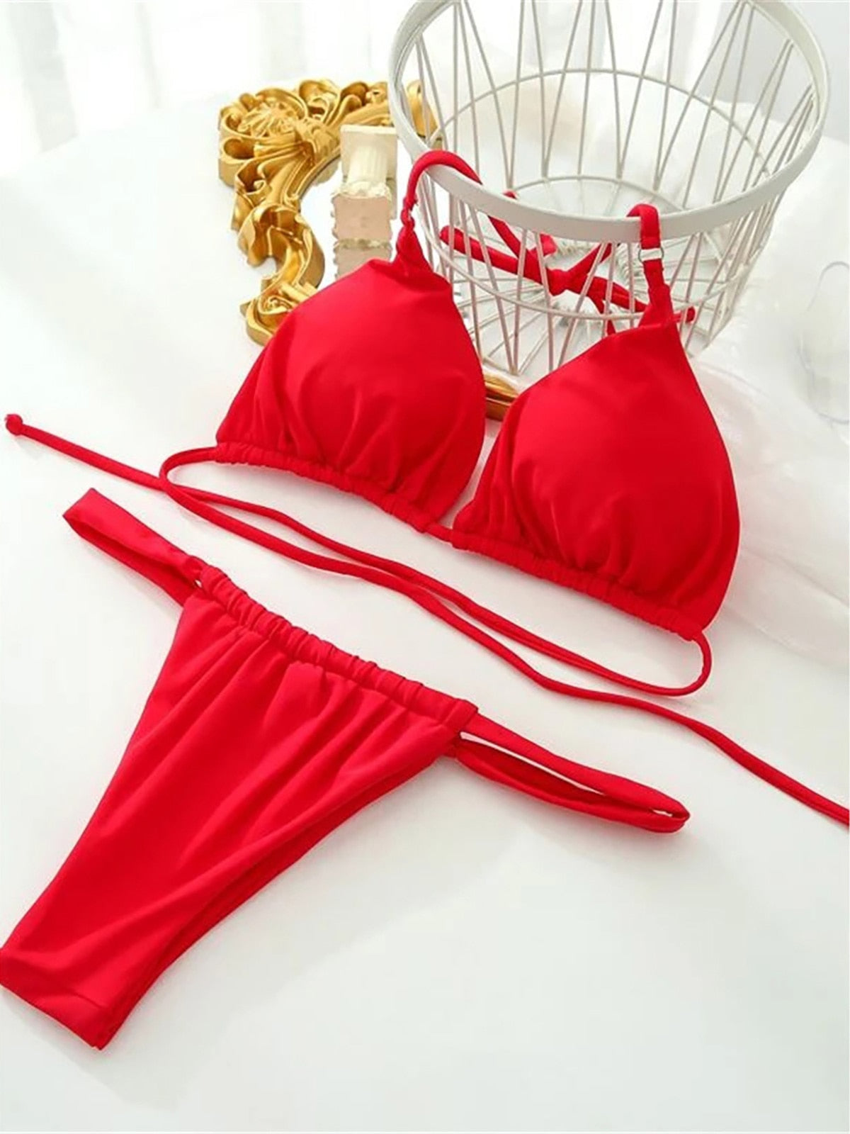 Rosso bagnino Baywatch Sexy rugoso taglio alto perizoma Bikini donne costumi da bagno Costume da bagno femminile Due pezzi Bikini set Bagnante costume da bagno Festival Swim Lady brasiliano Micro Cheeky