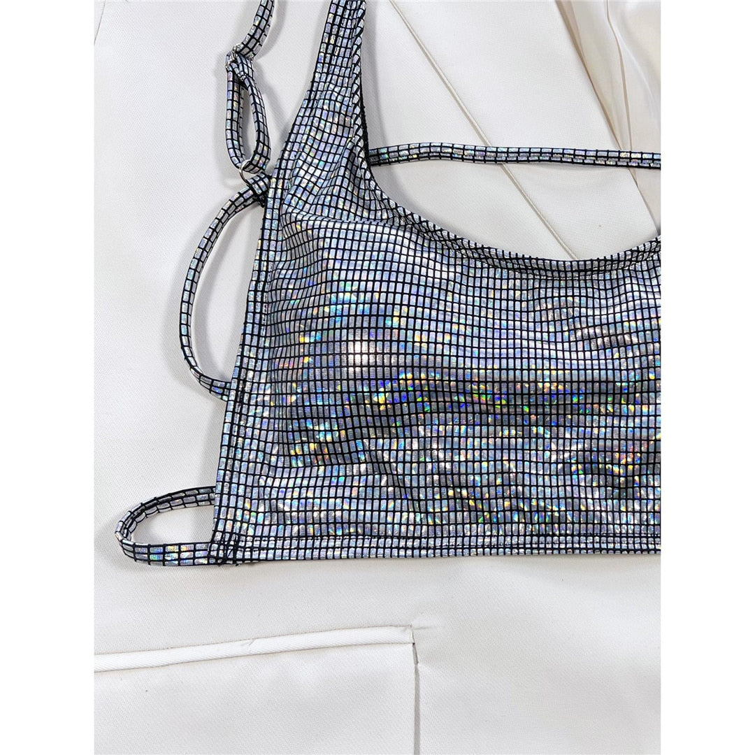 Bikini perizoma con paillettes lucide e taglio alto