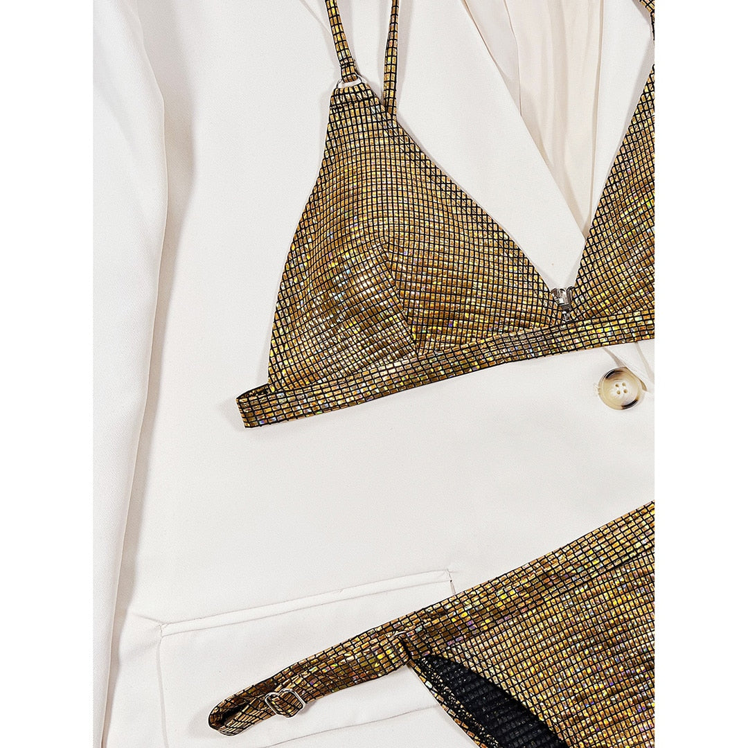 Bikini oro lucido a taglio alto