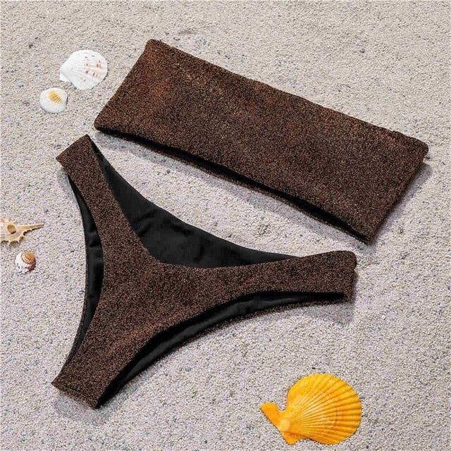 Bikini a fascia senza spalline con glitter - 5 colori