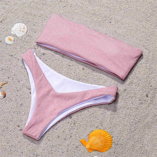 Bikini a fascia senza spalline con glitter - 5 colori