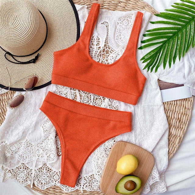 Bikini a vita alta a coste - 5 colori