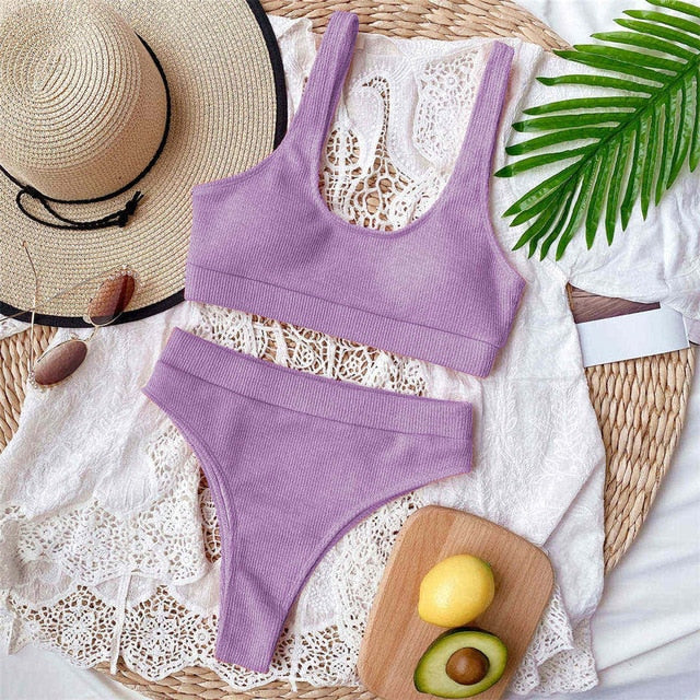 Bikini a vita alta a coste - 5 colori