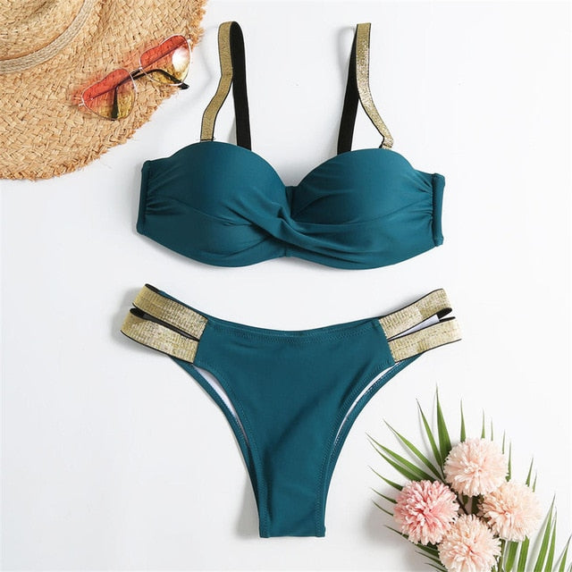 Bikini push up con cinturino lucido S-XL