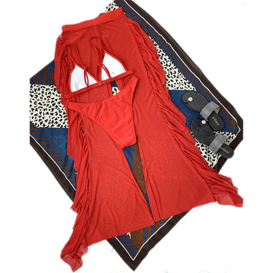 Bikini con pantaloni da spiaggia con volant