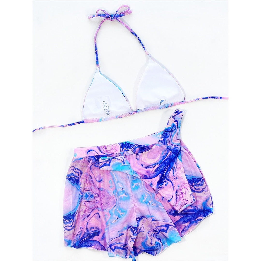 Bikini Halter Tie Dye con pantaloncini