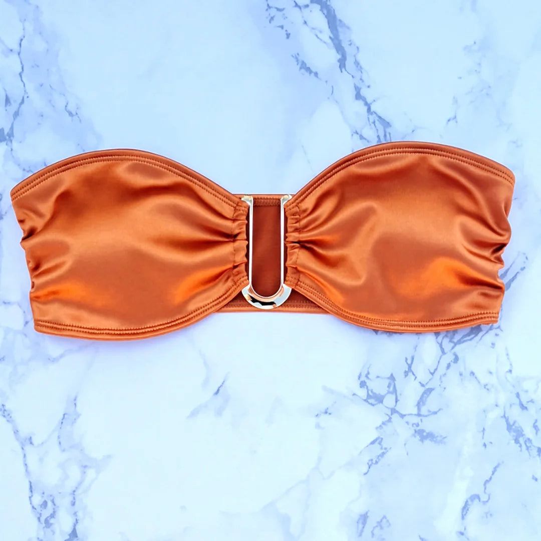 Chic Bandeau Strapless Bikini with Padded Top for Comfortable Support, Timeless Two-Piece Swimwear, Material Nylon, Spandex, Solid Pattern, Wire Free, Low Waist, Fits True to Size, Available in Wine Red, Dark Blue, Orange, Pink, White, Yellow, Neon Green, Black, Khaki, Blue, Dark Green, Gold