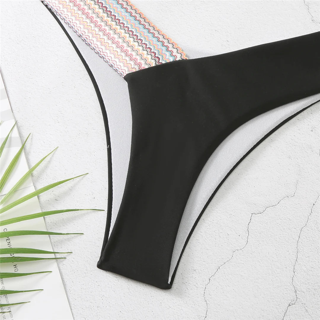 Splicing Halter Bikini Set for Women, V Neck Two-Piece Swimwear in Black, Royal Blue, Orange, Pink, and White, Low Waist and Patchwork Design for Stylish and Versatile Beachwear